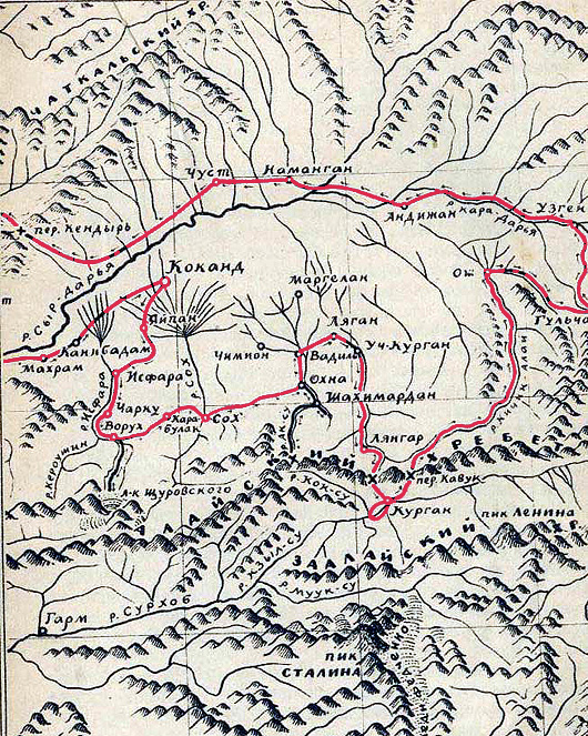 Карта маршрута А. П. Федченко